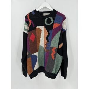 Concrete Vintage Sweater Womens Medium Black Abstract Pullover Ramie Cotton Knit